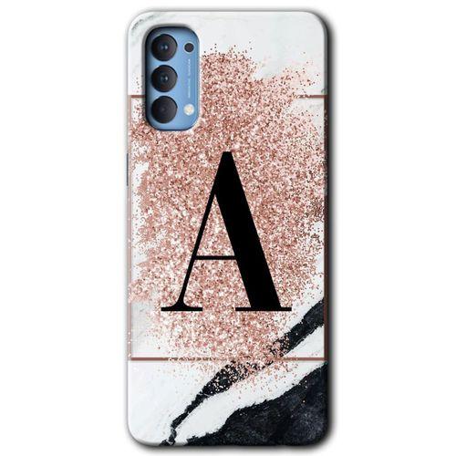 Oppo Reno 4 Kılıf Baskılı Kapak - Pembe Mermer Desenli A Harfi + 5D Tam Kaplayan Cam