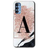 Oppo Reno 4 Kılıf Baskılı Kapak - Pembe Mermer Desenli A Harfi + 5D Tam Kaplayan Cam