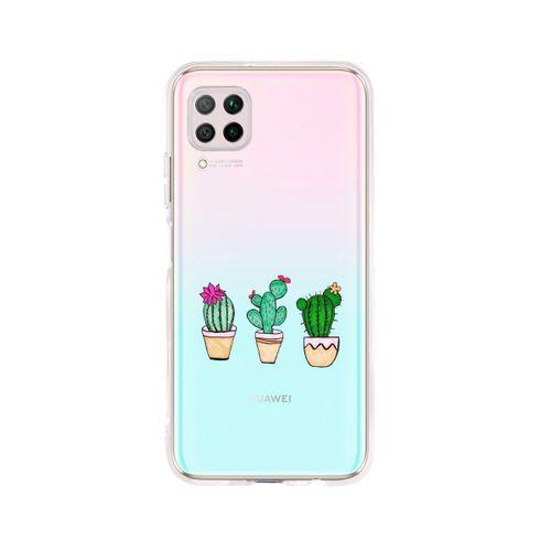 Huawei P40 Lite Kaktüsler Desenli Premium Şeffaf Silikon Kılıf