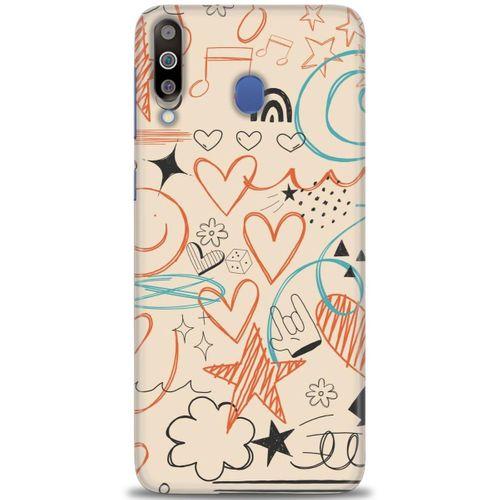 Samsung Galaxy M30 Kılıf HD Baskılı Kılıf - Notalar Turuncu + Tam Ekran Koruyucu