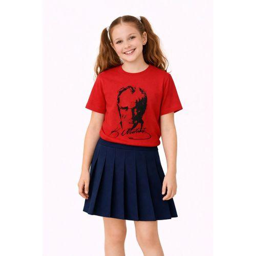 Atatürk Baskılı Kırmız Siyah Baskılı Çocuk Tişört BGL-ST05508