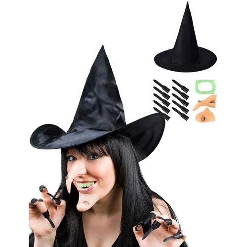 Cadı Kostüm Seti - Cadı Şapkası, Cadı Tırnakları, Cadı Burnu, Cadı Çenesi, Cadı Dişi