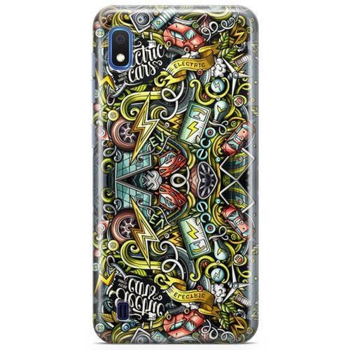 Samsung Galaxy A10 Kılıf Elektrikli Araba Doodle Arka Kapak Koruma Desenli Full Koruyucu