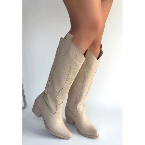 Meof Bej Cilt Topuklu Çizme