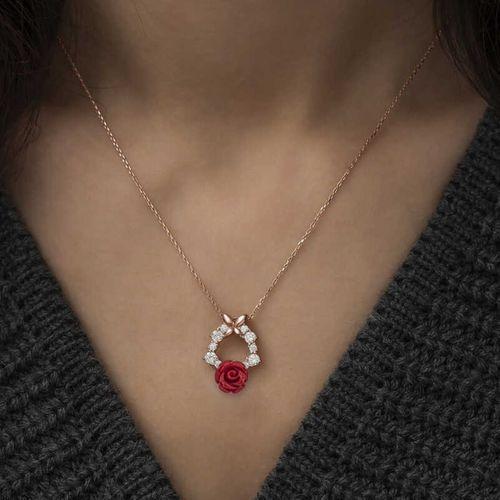 ​​Lucky Life 925 Ayar Gumuss  Rose Kırmızı Gül Kolye