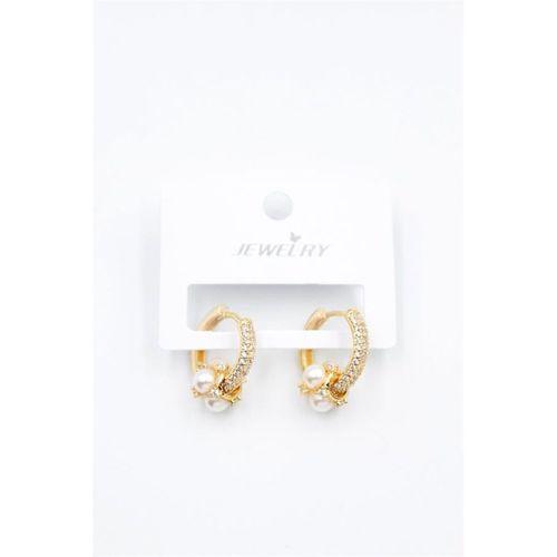 İncili Taşlı Halka Küpe - Altın