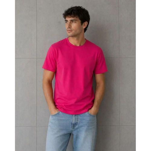 Erkek Basic Pamuklu Tişört Bisiklet Yaka Düz Renk Regular Fit T-Shirt - Fuşya