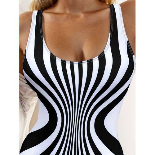Kadın Yuvarlak Yaka Askılı Zebra Desen Baskılı Dalgıç Mayo