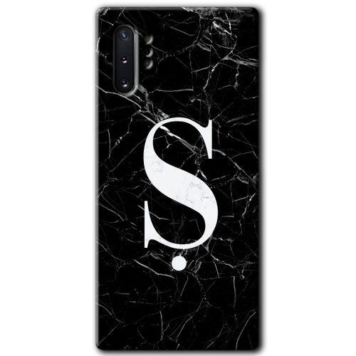 Samsung Galaxy Note 10 Plus HD Baskılı Kılıf + 9D Tam Ekran Koruyucu - Siyah Mermer Ş Harfi