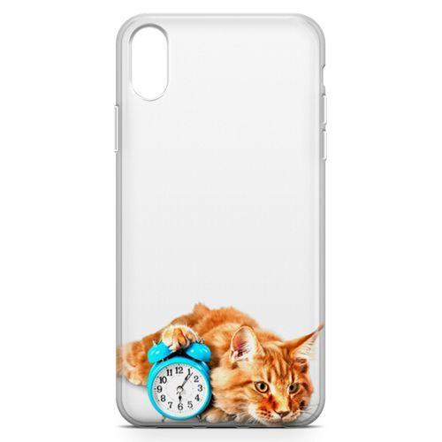 Apple iPhone XR Kılıf Masa Saati Kedi Arka Kapak Koruma Desenli Full Koruyucu