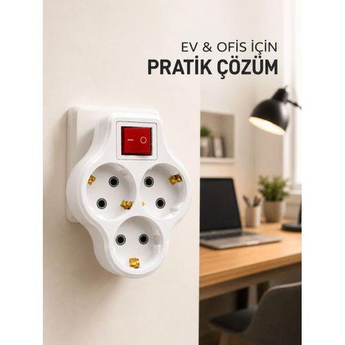 Kablosuz Priz Çoğaltıcı 3 Çıkışlı Anahtarlı Kompakt Duvar Tipi Çoklayıcı