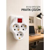 Kablosuz Priz Çoğaltıcı 3 Çıkışlı Anahtarlı Kompakt Duvar Tipi Çoklayıcı