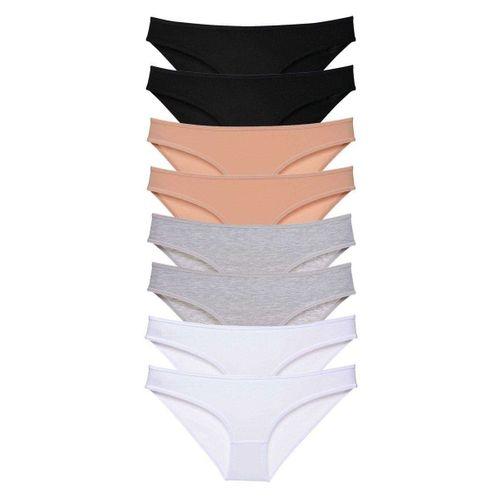 8 adet Süper Eko Set Likralı Kadın Slip Külot Siyah Ten Gri Beyaz