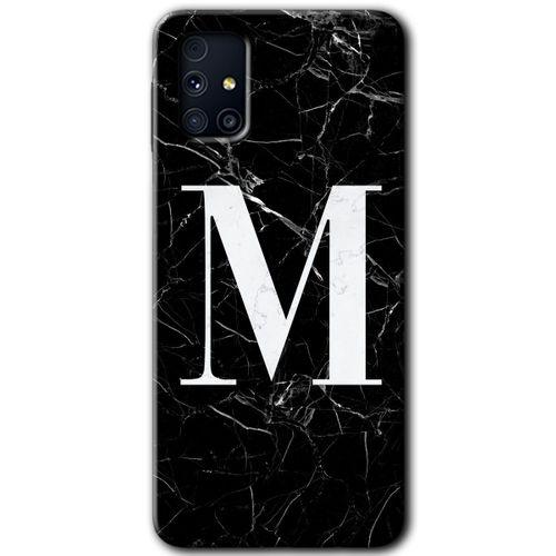 Galaxy M31s Kılıf HD Desen Baskılı Arka Kapak - Siyah Mermer Desenli M Harfi