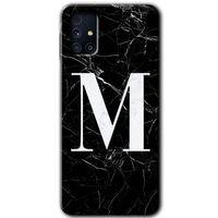 Galaxy M31s Kılıf HD Desen Baskılı Arka Kapak - Siyah Mermer Desenli M Harfi