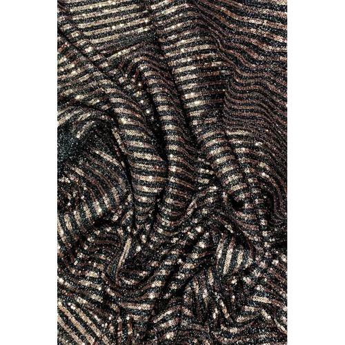 Sakallı Çizgili Pullu Kumaş  Pullu Payet Kumaş Abiye Nişan Düğün Siyah Bakır