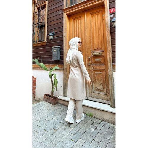 Fermuarlı Uzun Tunik Pantolon Spor İkili Takım - 03058.027 - Ekru