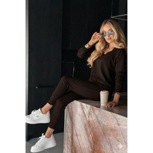 Kadın Uzun Kollu V Yakalı Viskon Iki Iplik Bluz Ve Pantolon Ikili Takım