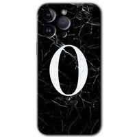Potkal Hediye Fabrikası Potkal Hediye Fabrikası iPhone 14 Pro Kılıf HD Desen Baskılı Arka Kapak - Temperli Cam - Siyah Mermer Desenli O Harfi