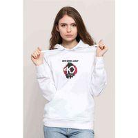 New Model Army Istanbu 40 Years Baskılı Beyaz Kadın Kapşonlu Sweatshirt