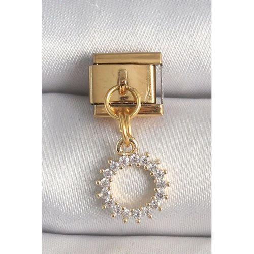 316L Çelik Gold Renk Zirkon Taşlı Sallantı Güneş Model Nomination Charm