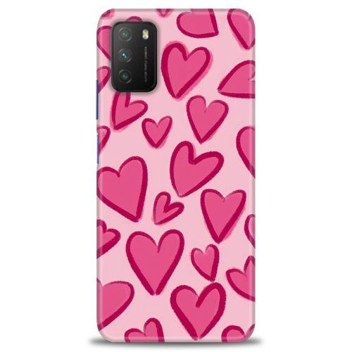 Xiaomi Poco M3 Kılıf HD Baskılı Kılıf - Pembe Kalp + Tam Ekran Koruyucu