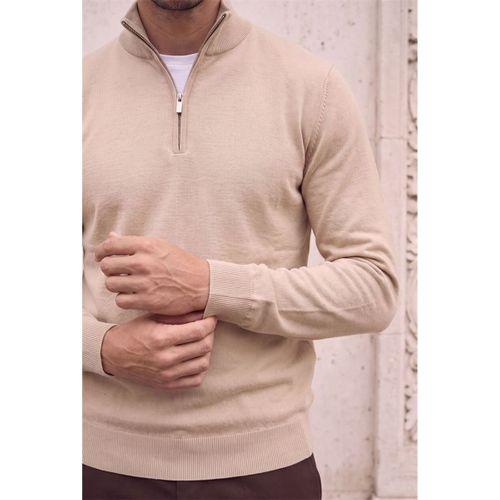 Lars Selanik Örme Kumaş Yarım Fermuar Erkek Sweatshirt - Çakıl