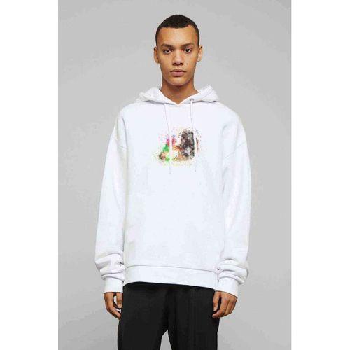 Çiçek Sanat Soyut Suluboya Baskılı Beyaz Erkek Kapşonlu Sweatshirt