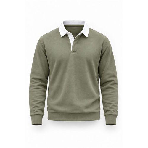 Luis Polo Yaka Selanik Örme Kumaş Erkek Sweatshirt - Açık Haki