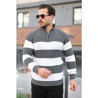 Erkek Şerit Renk Desenli Zip Yaka Kazak