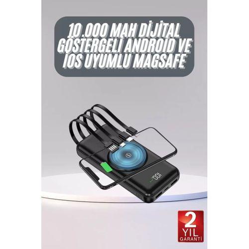 Kablosuz Çoklu Şarj Girişli 10.000 Mah Kablolu Powerbank Taşınabilir