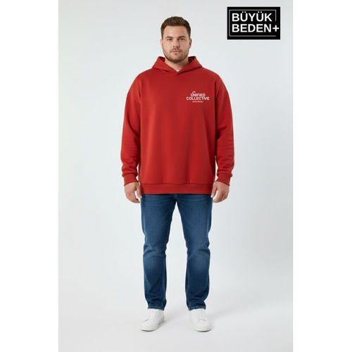 Erkek Büyük Beden Hoodie –Rahat Kalıp Konforlu Unified Baskılı Sweatshirt SPR26BSW968