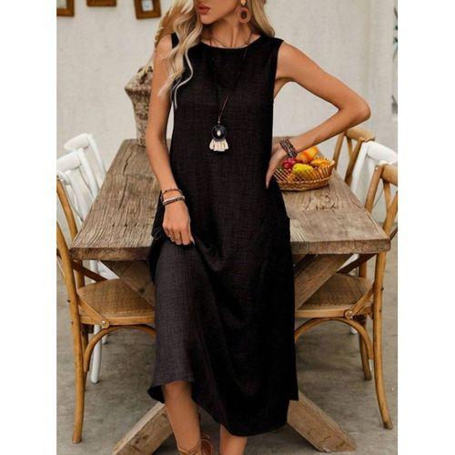 Kadın Askılı Yuvarlak Yakalı Kıloş Cepli Uzun Elbise