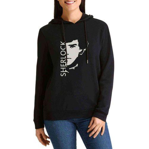Sherlock Sherlock & Face Baskılı Siyah Kadın Kapşonlu Sweashirt