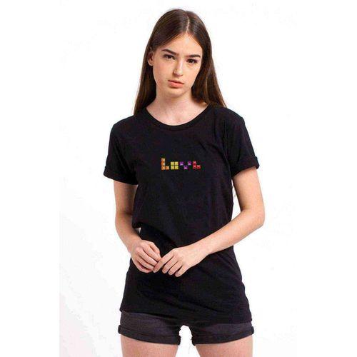 Tetris Love In Tetris T Shirt Baskılı Siyah Kadın Tshirt