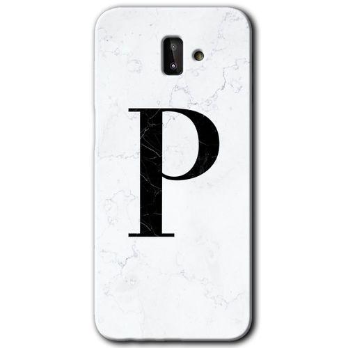 Potkal Hediye Fabrikası Samsung Galaxy J6 Plus Kılıf HD Desen Baskılı Arka Kapak - Beyaz Mermer Desenli P Harfi