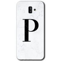 Potkal Hediye Fabrikası Samsung Galaxy J6 Plus Kılıf HD Desen Baskılı Arka Kapak - Beyaz Mermer Desenli P Harfi