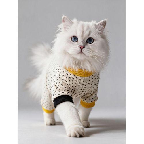 Spotty Sunny Minny Kedi Tulumu | Siyah Beyaz Puantiyeli Penye Kedi Pijaması