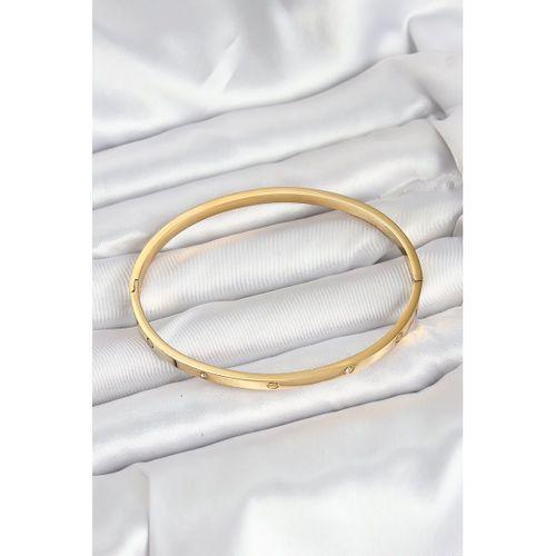 316L Çelik Gold Renk Zirkon Taşlı 65 mm İnce Kadın Kelepçe Bileklik