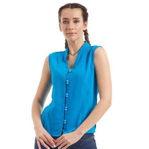 Şile Bezi Turkuaz Düğmeli Bluz