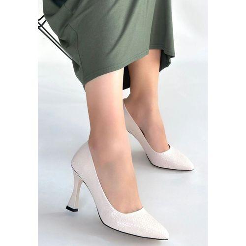 Merio Bej Baskılı Rugan Topuklu Ayakkabı