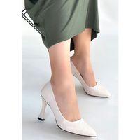 Merio Bej Baskılı Rugan Topuklu Ayakkabı