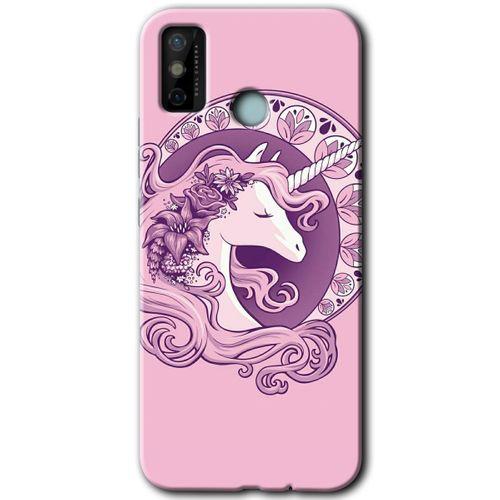 Tecno Spark 6 Go Kılıf HD Desen Baskılı Arka Kapak+Temperli Cam - Unicorn-Pembe