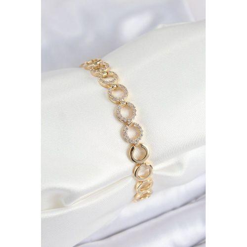 Pirinç Zirkon Taşlı Sıralı Halka Model Gold Renk Kadın Bileklik