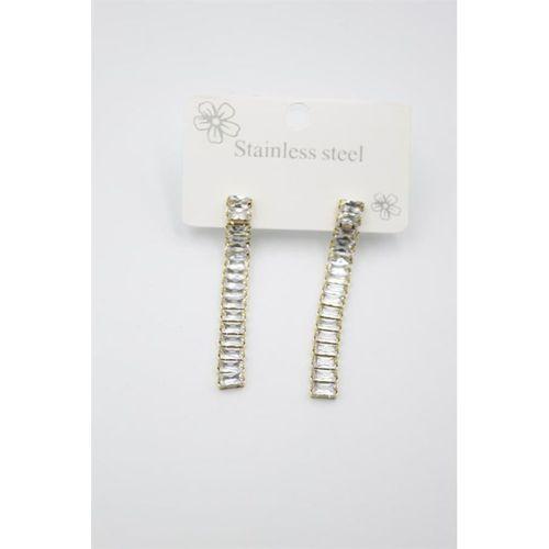 Büyük Baget Taşlı Çelik  Küpe - Altın