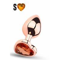 Paslanmaz Çelik Rose Gold Kalpli Mücevher Taşlı Pürüzsüz Rose Gold Metal Anal Butt Plug - Küçük Boy