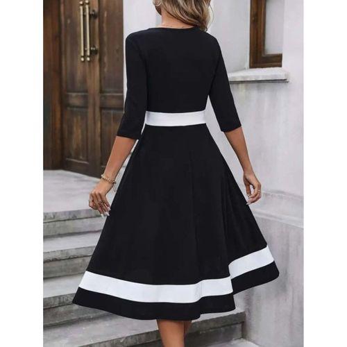 Kadın Truvakar Kol V Yakalı Janjan Krep Midi Elbise