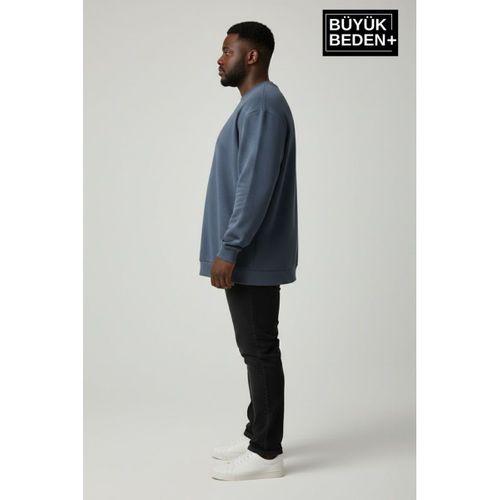 Erkek Büyük Beden Bisiklet Yaka Kollar ve Etek Ribanalı İnce Sweatshirt SPR26BSW956