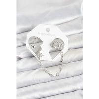 Kutup Yıldızı Model Pirinç Gümüş Renk Zincir Bağlantılı Ear Cuff Küpe Seti