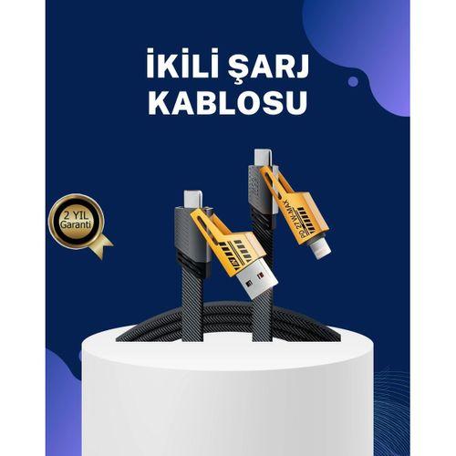 Örgülü Tasarım 4’ü 1 Arada Usb-c Lightning Hızlı Şarj Kablosu